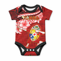 Custom Tonga Rugby Baby Onesie Ikale Tahi Tongan Ngatu Pattern With Dabbing Ball LT14 Red - Polynesian Pride