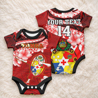 Custom Tonga Rugby Baby Onesie Ikale Tahi Tongan Ngatu Pattern With Dabbing Ball LT14 - Polynesian Pride