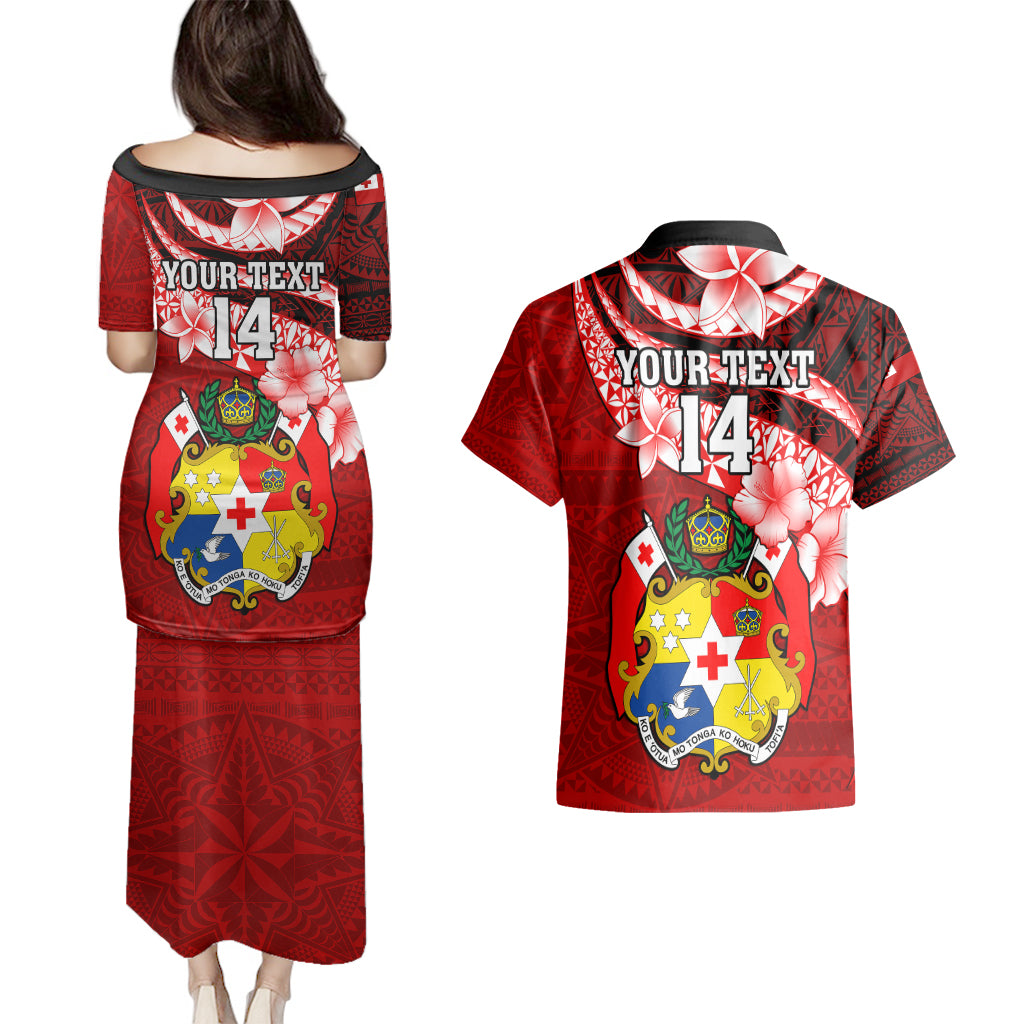 Custom Tonga Rugby Couples Matching Puletasi Dress and Hawaiian Shirt Ikale Tahi Tongan Ngatu Pattern With Dabbing Ball LT14 - Polynesian Pride