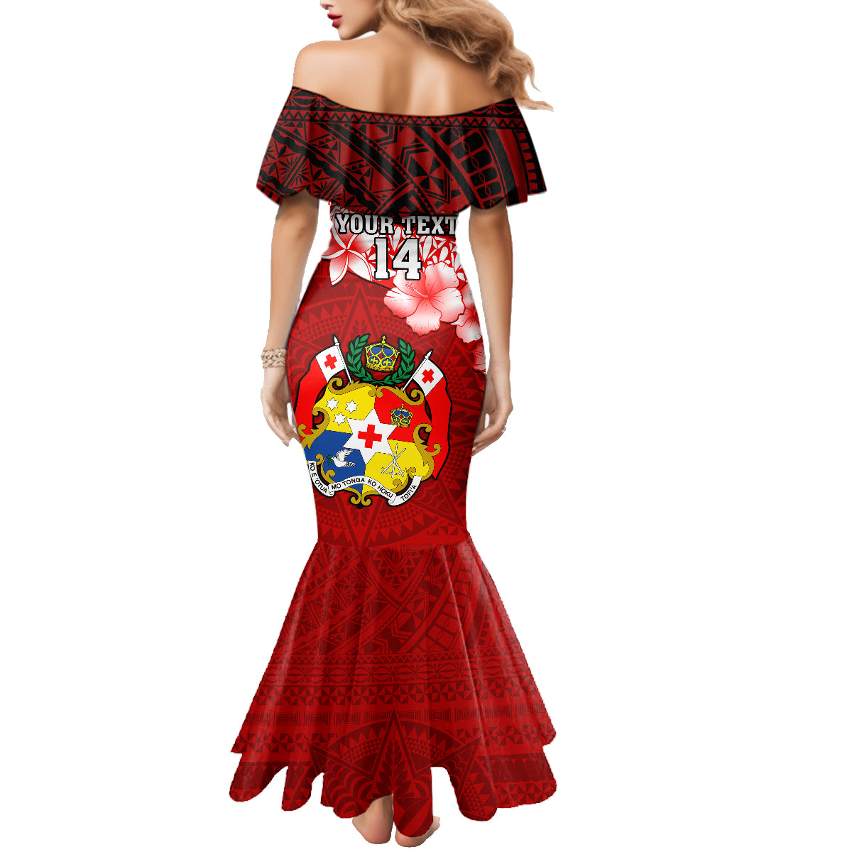 Custom Tonga Rugby Family Matching Mermaid Dress and Hawaiian Shirt Ikale Tahi Tongan Ngatu Pattern With Dabbing Ball LT14 - Polynesian Pride