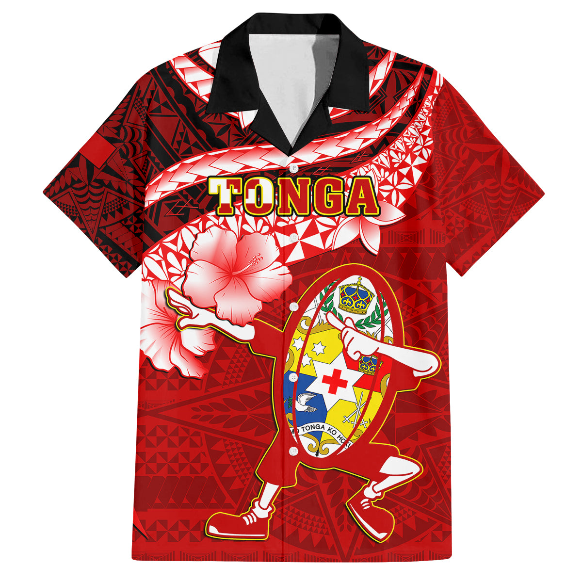 Custom Tonga Rugby Kid Hawaiian Shirt Ikale Tahi Tongan Ngatu Pattern With Dabbing Ball LT14 Kid Red - Polynesian Pride