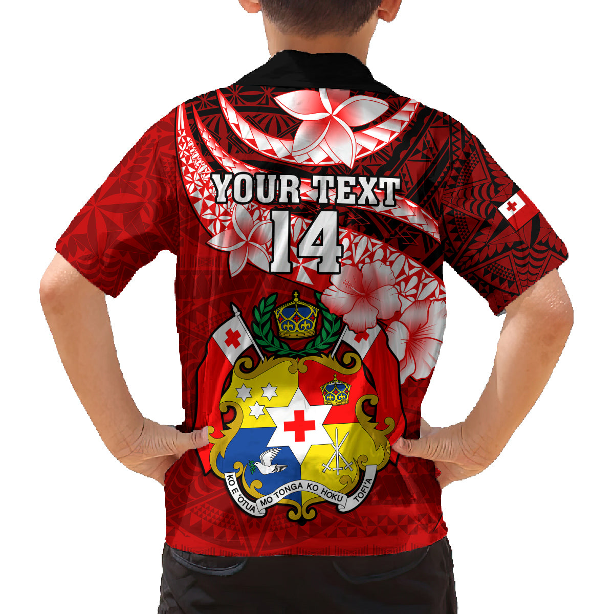 Custom Tonga Rugby Kid Hawaiian Shirt Ikale Tahi Tongan Ngatu Pattern With Dabbing Ball LT14 - Polynesian Pride