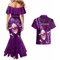 Samoa Rugby Couples Matching Mermaid Dress and Hawaiian Shirt Manu Samoa Ula Fala Dabbing Ball Polynesian Purple Version LT14 - Polynesian Pride