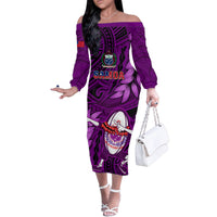 Samoa Rugby Family Matching Off Shoulder Long Sleeve Dress and Hawaiian Shirt Manu Samoa Ula Fala Dabbing Ball Polynesian Purple Version LT14 - Polynesian Pride
