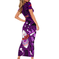 Samoa Rugby Short Sleeve Bodycon Dress Manu Samoa Ula Fala Dabbing Ball Polynesian Purple Version LT14 - Polynesian Pride