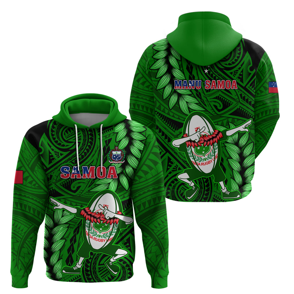 Samoa Rugby Hoodie Manu Samoa Ula Fala Dabbing Ball Polynesian Green Version LT14 - Polynesian Pride