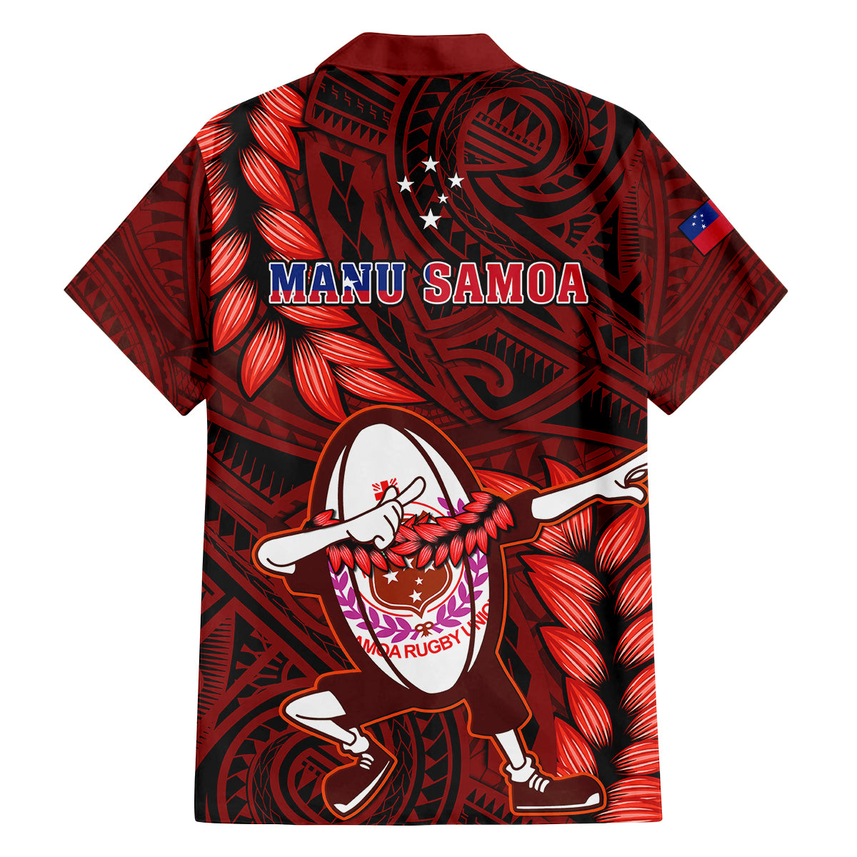 Samoa Rugby Family Matching Off Shoulder Maxi Dress and Hawaiian Shirt Manu Samoa Ula Fala Dabbing Ball Polynesian Red Version LT14 - Polynesian Pride