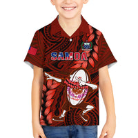Samoa Rugby Family Matching Short Sleeve Bodycon Dress and Hawaiian Shirt Manu Samoa Ula Fala Dabbing Ball Polynesian Red Version LT14 - Polynesian Pride
