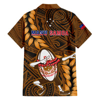 Samoa Rugby Family Matching Off Shoulder Short Dress and Hawaiian Shirt Manu Samoa Ula Fala Dabbing Ball Polynesian Gold Version LT14 - Polynesian Pride