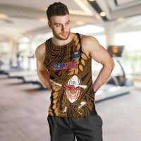 Samoa Rugby Men Tank Top Manu Samoa Ula Fala Dabbing Ball Polynesian Gold Version LT14 - Polynesian Pride