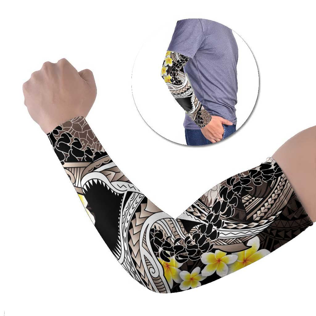 Brown and Black Hawaii Shark Tattoo Arm Sleeves Puakenikeni Lei Plumeria Polynesian Pattern - Polynesian Pride