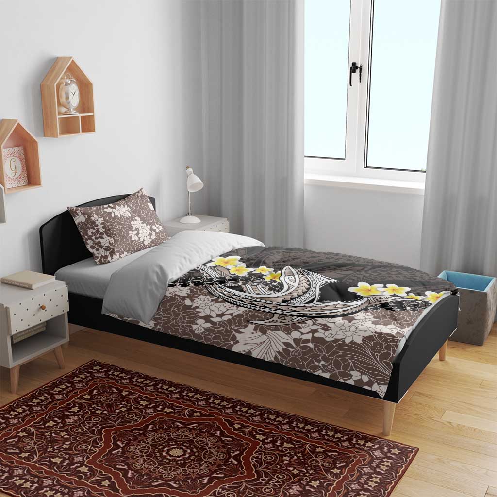 Brown and Black Hawaii Shark Tattoo Bedding Set Puakenikeni Lei Plumeria Polynesian Pattern - Polynesian Pride