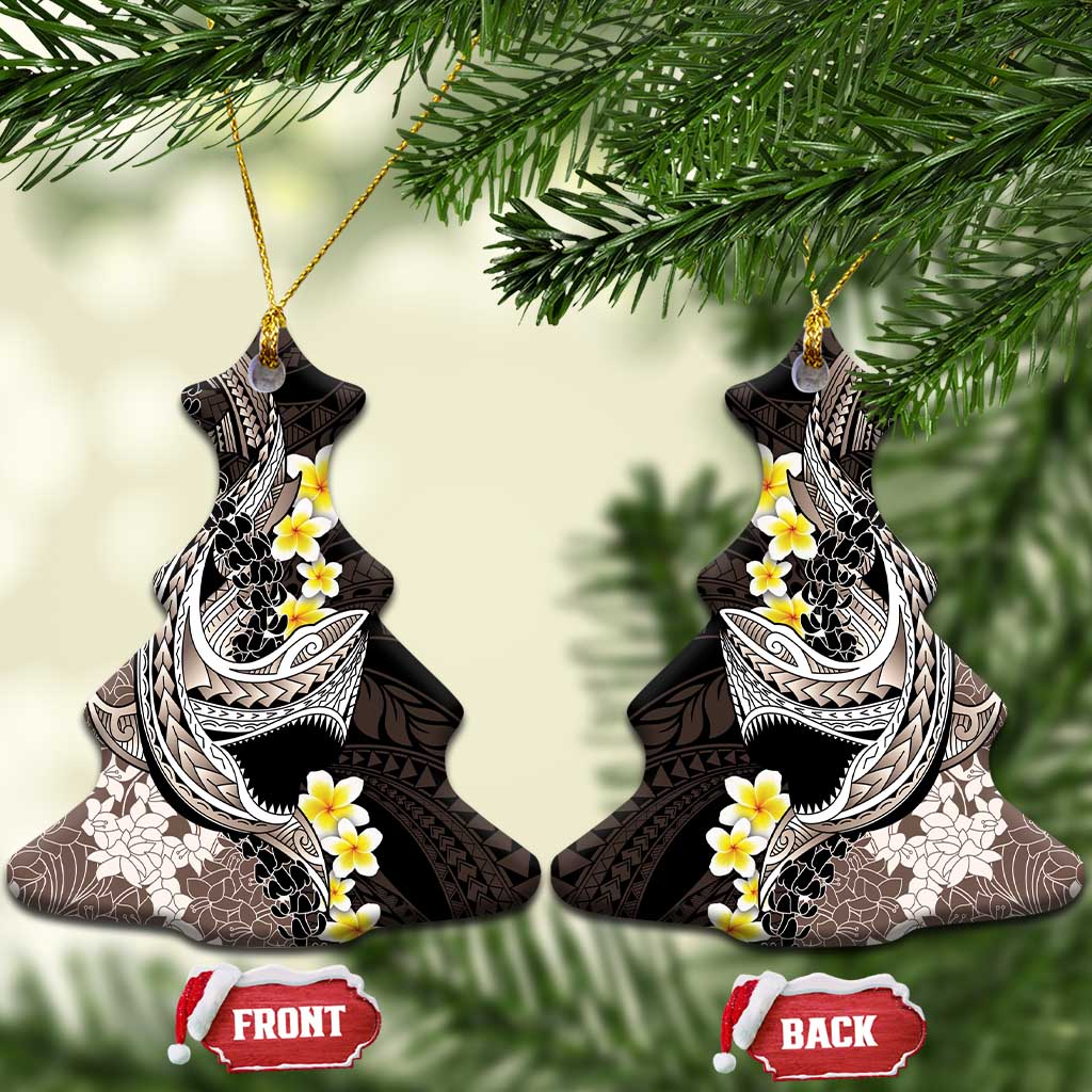 Brown and Black Hawaii Shark Tattoo Ceramic Ornament Puakenikeni Lei Plumeria Polynesian Pattern - Polynesian Pride