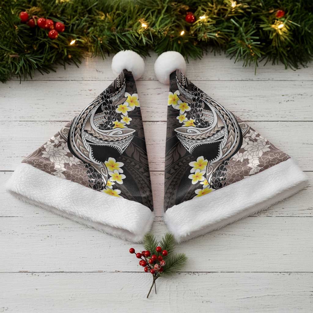 Brown and Black Hawaii Shark Tattoo Christmas Santa Hat Puakenikeni Lei Plumeria Polynesian Pattern - Polynesian Pride