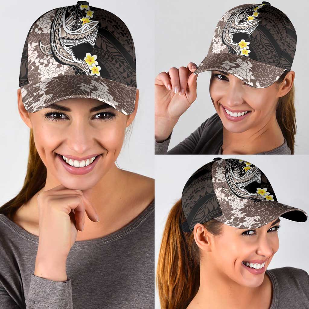Brown and Black Hawaii Shark Tattoo Classic Cap Puakenikeni Lei Plumeria Polynesian Pattern - Polynesian Pride