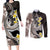 Brown and Black Hawaii Shark Tattoo Couples Matching Long Sleeve Bodycon Dress and Long Sleeve Button Shirt Puakenikeni Lei Plumeria Polynesian Pattern - Polynesian Pride