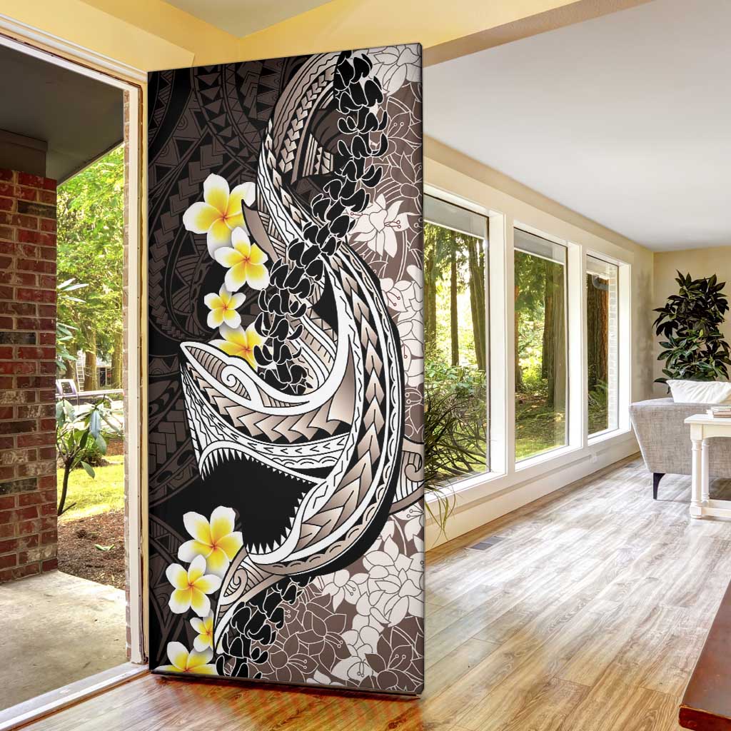 Brown and Black Hawaii Shark Tattoo Door Cover Puakenikeni Lei Plumeria Polynesian Pattern - Polynesian Pride