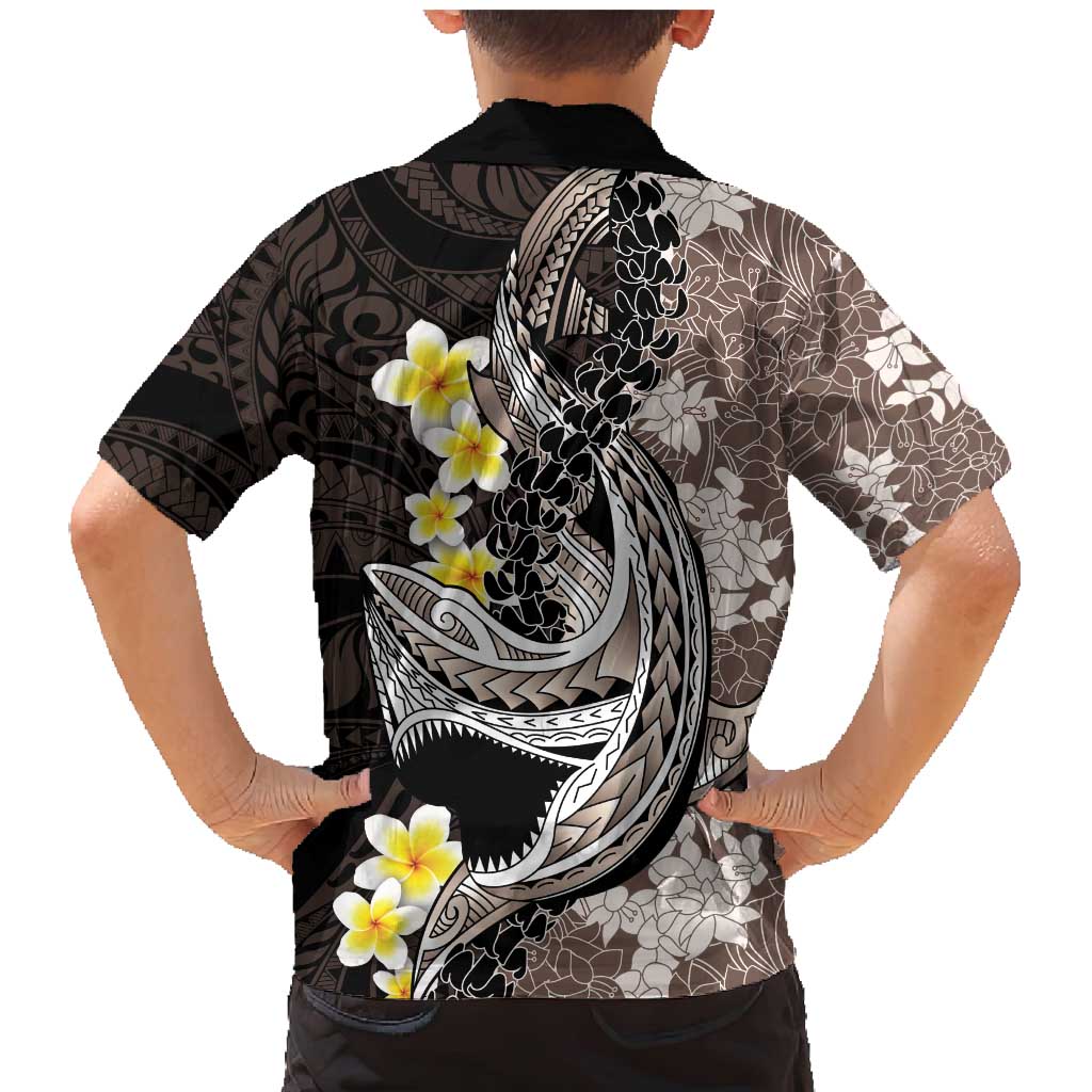 Brown and Black Hawaii Shark Tattoo Family Matching Mermaid Dress and Hawaiian Shirt Puakenikeni Lei Plumeria Polynesian Pattern LT14 - Polynesian Pride