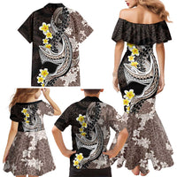 Brown and Black Hawaii Shark Tattoo Family Matching Mermaid Dress and Hawaiian Shirt Puakenikeni Lei Plumeria Polynesian Pattern LT14 - Polynesian Pride