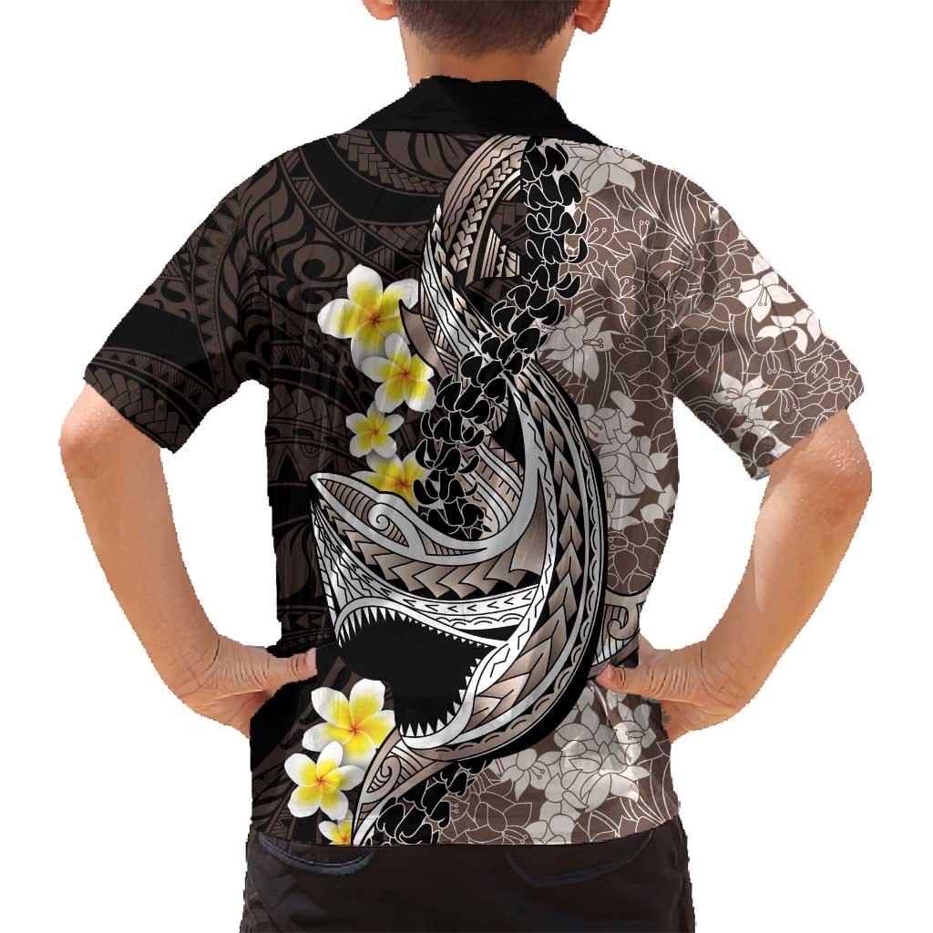 Brown and Black Hawaii Shark Tattoo Family Matching Summer Maxi Dress and Hawaiian Shirt Puakenikeni Lei Plumeria Polynesian Pattern LT14 - Polynesian Pride