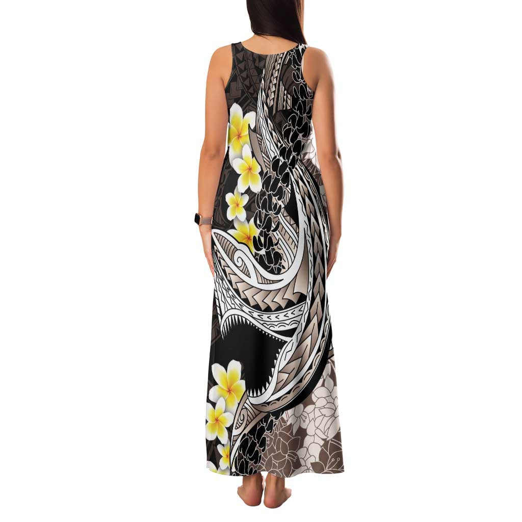 Brown and Black Hawaii Shark Tattoo Family Matching Tank Maxi Dress and Hawaiian Shirt Puakenikeni Lei Plumeria Polynesian Pattern LT14 - Polynesian Pride