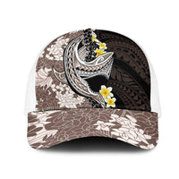 Brown and Black Hawaii Shark Tattoo Mesh Trucker Cap Puakenikeni Lei Plumeria Polynesian Pattern - Polynesian Pride