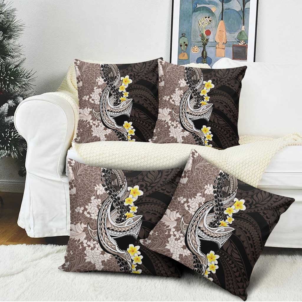 Brown and Black Hawaii Shark Tattoo Pillow Cover Puakenikeni Lei Plumeria Polynesian Pattern - Polynesian Pride