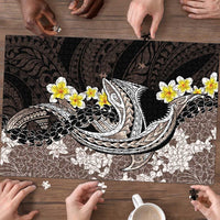 Brown and Black Hawaii Shark Tattoo Puzzle Puakenikeni Lei Plumeria Polynesian Pattern - Polynesian Pride