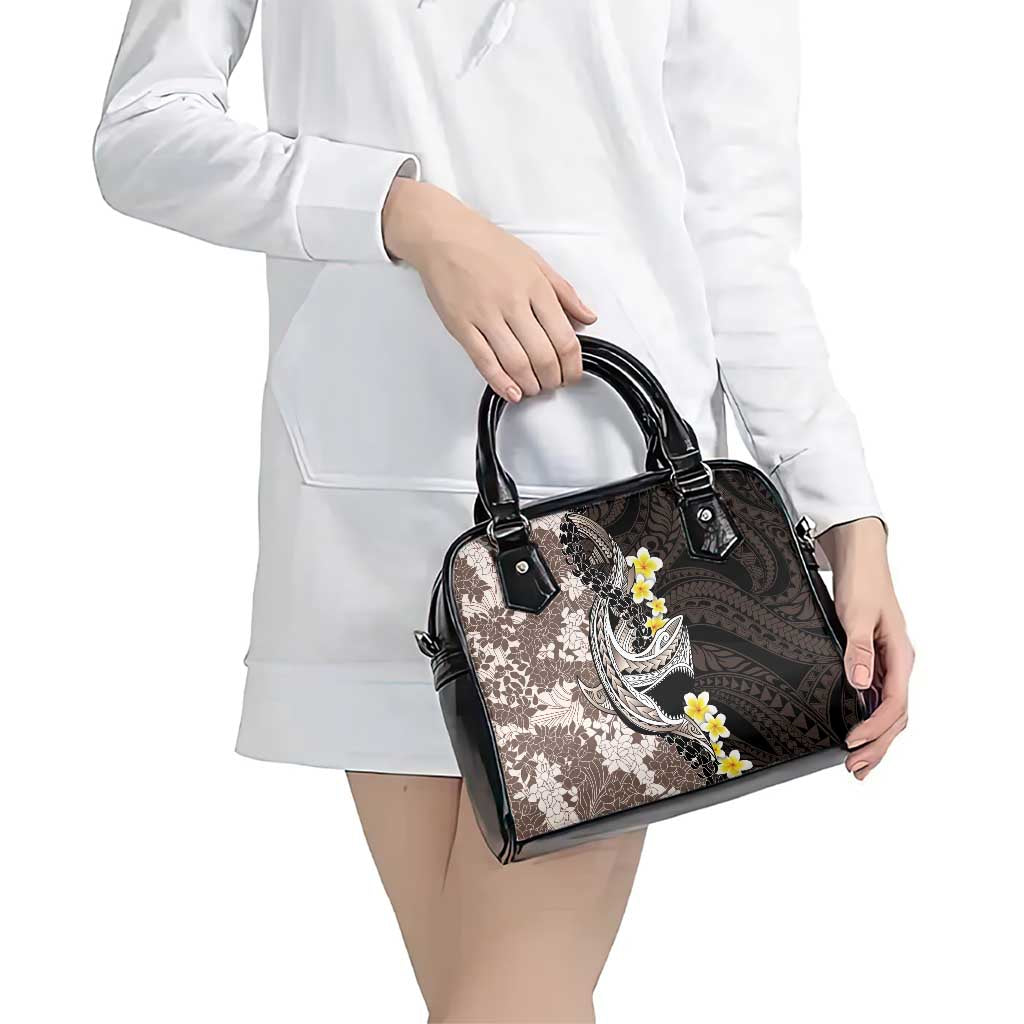 Brown and Black Hawaii Shark Tattoo Shoulder Handbag Puakenikeni Lei Plumeria Polynesian Pattern - Polynesian Pride