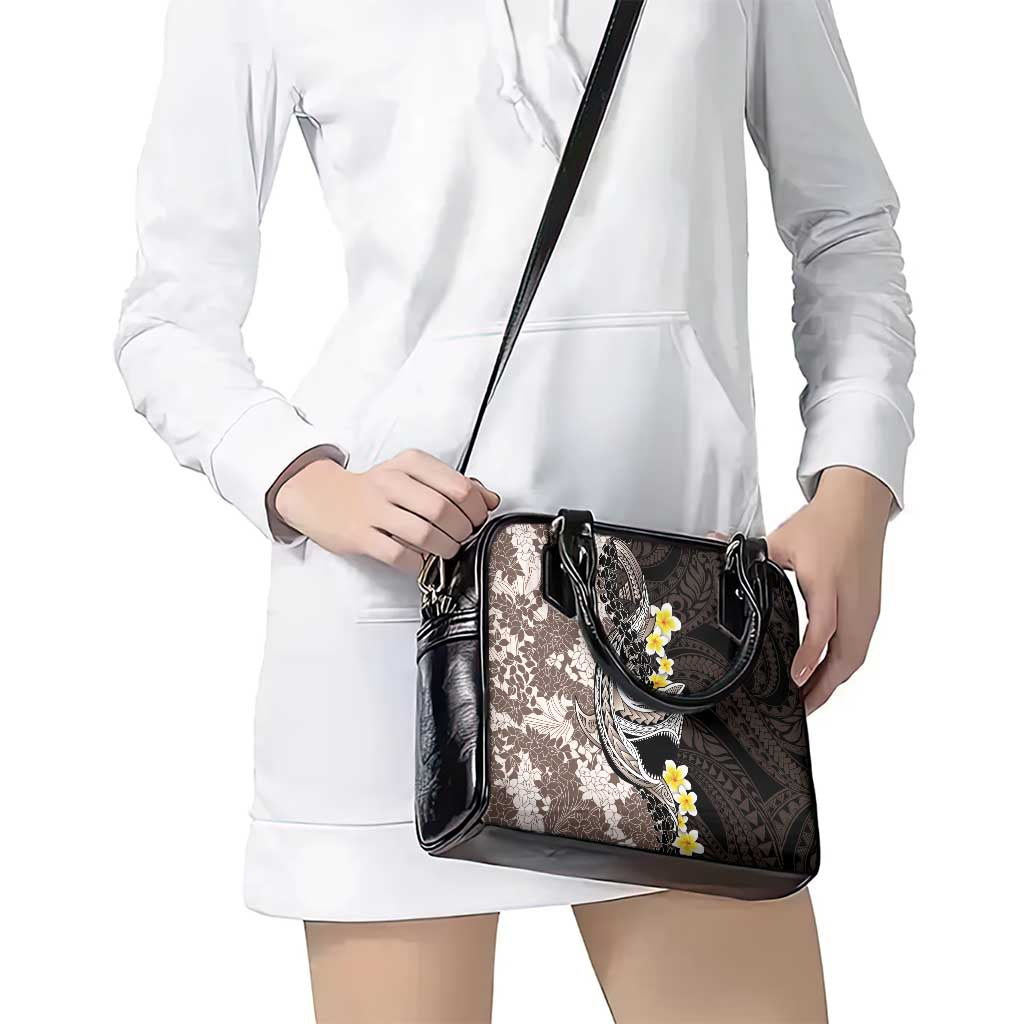 Brown and Black Hawaii Shark Tattoo Shoulder Handbag Puakenikeni Lei Plumeria Polynesian Pattern - Polynesian Pride