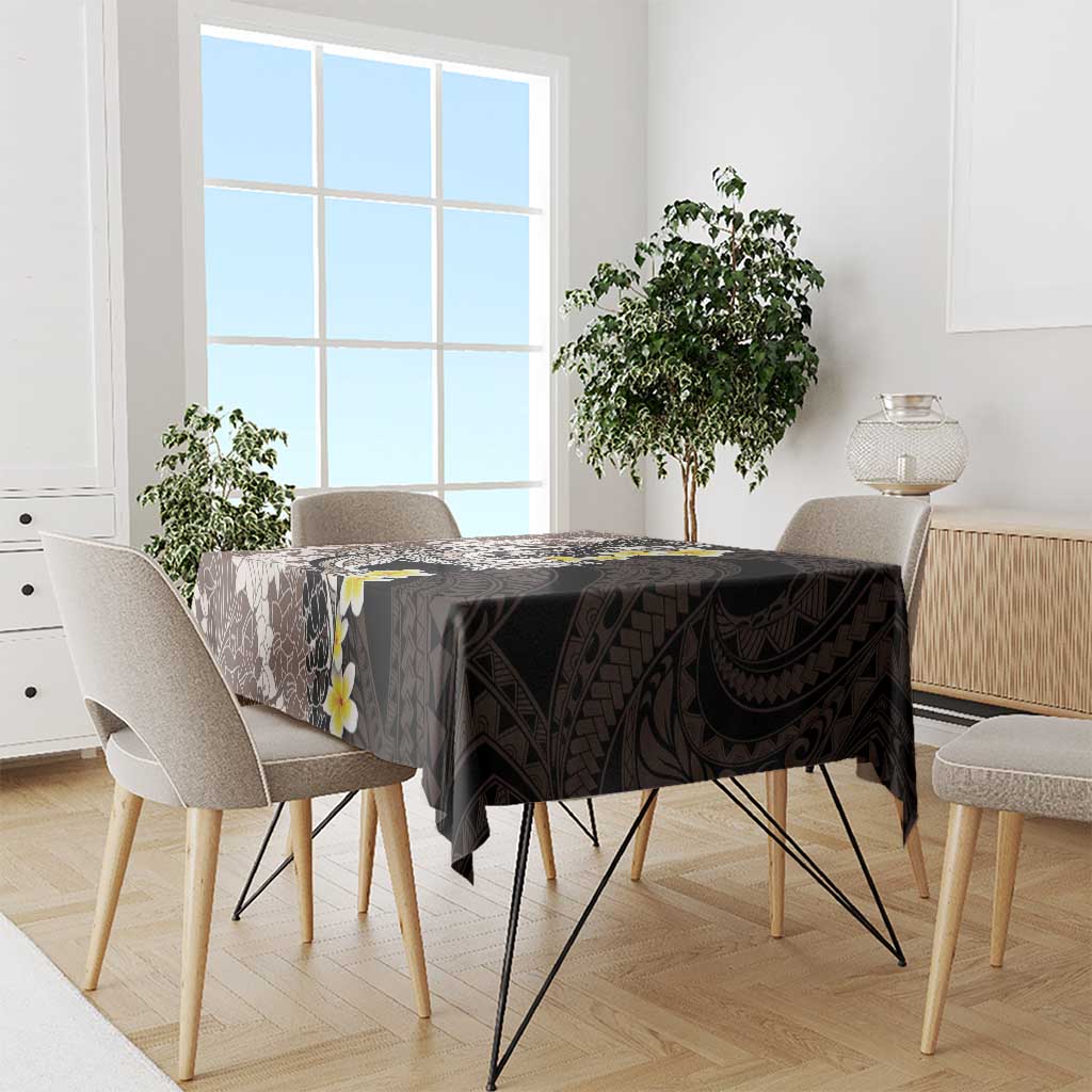 Brown and Black Hawaii Shark Tattoo Tablecloth Puakenikeni Lei Plumeria Polynesian Pattern - Polynesian Pride