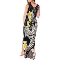 Brown and Black Hawaii Shark Tattoo Tank Maxi Dress Puakenikeni Lei Plumeria Polynesian Pattern - Polynesian Pride