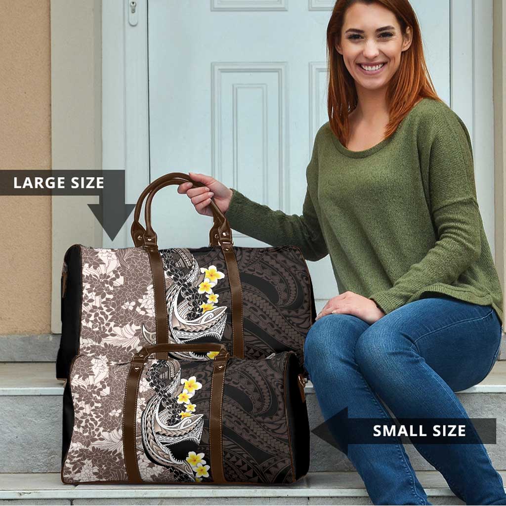 Brown and Black Hawaii Shark Tattoo Travel Bag Puakenikeni Lei Plumeria Polynesian Pattern - Polynesian Pride