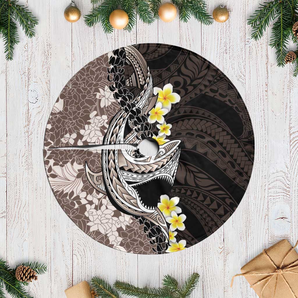 Brown and Black Hawaii Shark Tattoo Tree Skirt Puakenikeni Lei Plumeria Polynesian Pattern - Polynesian Pride