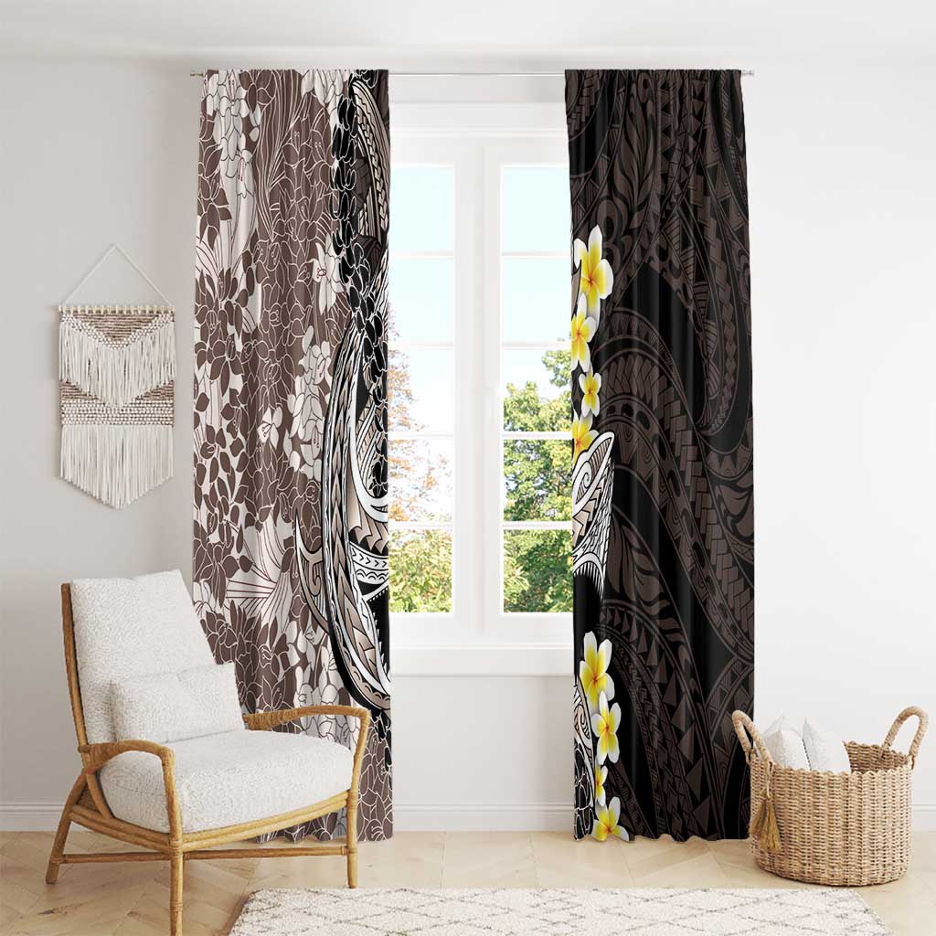 Brown and Black Hawaii Shark Tattoo Window Curtain Puakenikeni Lei Plumeria Polynesian Pattern - Polynesian Pride