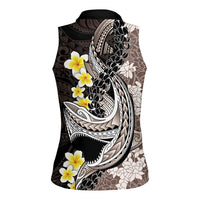 Brown and Black Hawaii Shark Tattoo Women Sleeveless Polo Shirt Puakenikeni Lei Plumeria Polynesian Pattern LT14 - Polynesian Pride