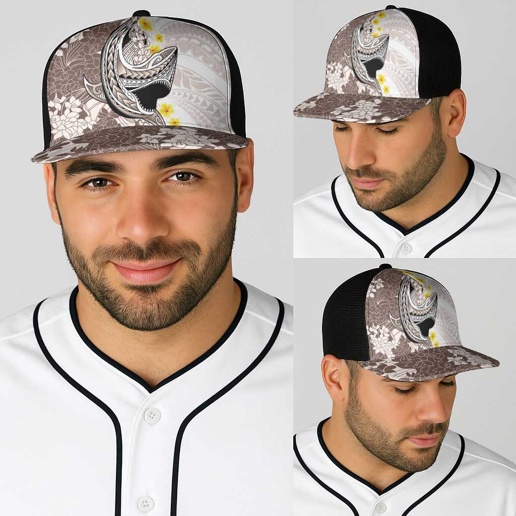Brown and White Hawaii Shark Tattoo Baseball Net Cap Puakenikeni Lei Plumeria Polynesian Pattern LT14 - Polynesian Pride