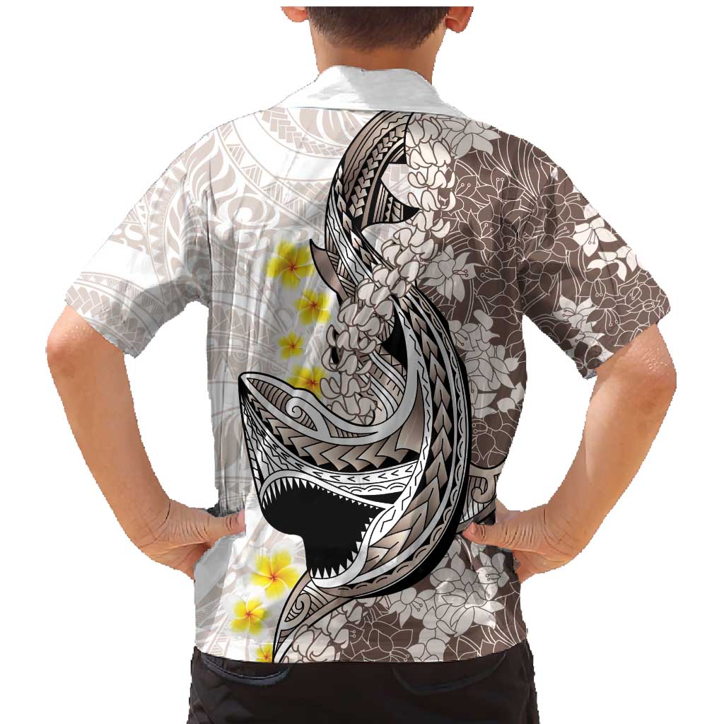 Brown and White Hawaii Shark Tattoo Family Matching Mermaid Dress and Hawaiian Shirt Puakenikeni Lei Plumeria Polynesian Pattern LT14 - Polynesian Pride