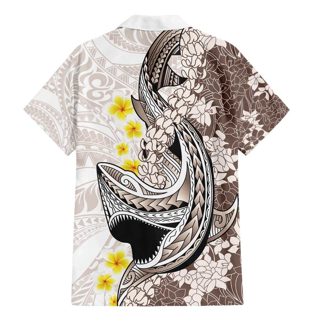 Brown and White Hawaii Shark Tattoo Family Matching Mermaid Dress and Hawaiian Shirt Puakenikeni Lei Plumeria Polynesian Pattern LT14 - Polynesian Pride