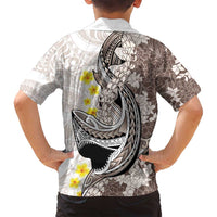 Brown and White Hawaii Shark Tattoo Family Matching Summer Maxi Dress and Hawaiian Shirt Puakenikeni Lei Plumeria Polynesian Pattern LT14 - Polynesian Pride
