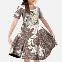 Brown and White Hawaii Shark Tattoo Family Matching Tank Maxi Dress and Hawaiian Shirt Puakenikeni Lei Plumeria Polynesian Pattern LT14 Daughter's Dress White - Polynesian Pride