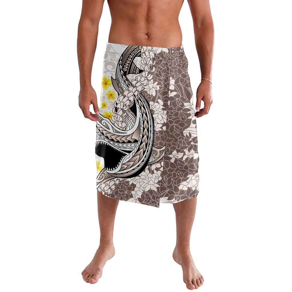 Brown and White Hawaii Shark Tattoo Lavalava Puakenikeni Lei Plumeria Polynesian Pattern - Polynesian Pride