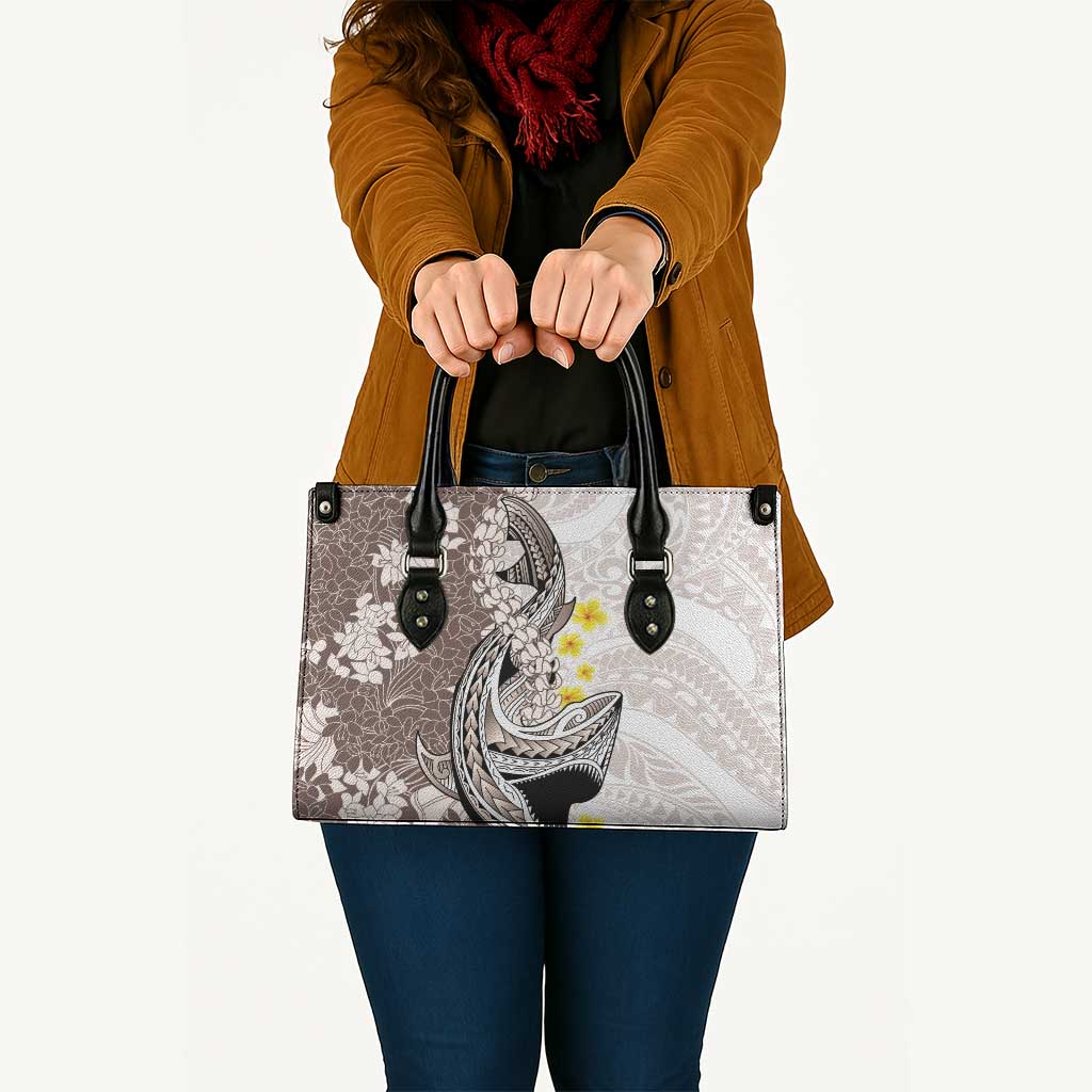 Brown and White Hawaii Shark Tattoo Leather Bag Puakenikeni Lei Plumeria Polynesian Pattern LT14 - Polynesian Pride
