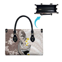 Brown and White Hawaii Shark Tattoo Leather Bag Puakenikeni Lei Plumeria Polynesian Pattern LT14 - Polynesian Pride