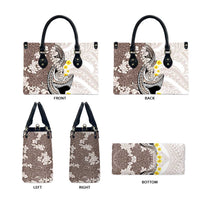 Brown and White Hawaii Shark Tattoo Leather Bag Puakenikeni Lei Plumeria Polynesian Pattern LT14 - Polynesian Pride