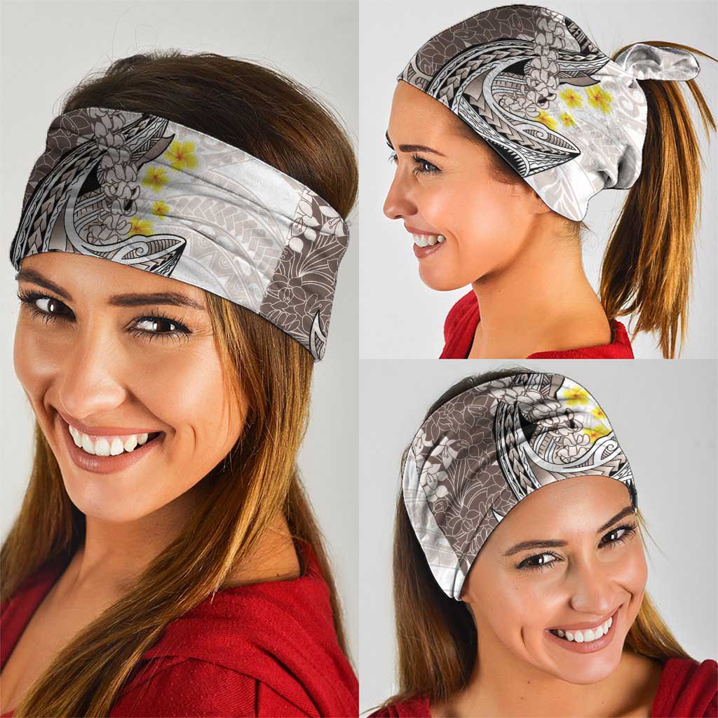 Brown and White Hawaii Shark Tattoo Neck Gaiter Puakenikeni Lei Plumeria Polynesian Pattern - Polynesian Pride