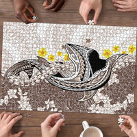 Brown and White Hawaii Shark Tattoo Puzzle Puakenikeni Lei Plumeria Polynesian Pattern LT14 - Polynesian Pride