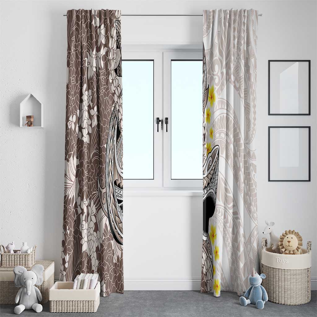 Brown and White Hawaii Shark Tattoo Window Curtain Puakenikeni Lei Plumeria Polynesian Pattern - Polynesian Pride