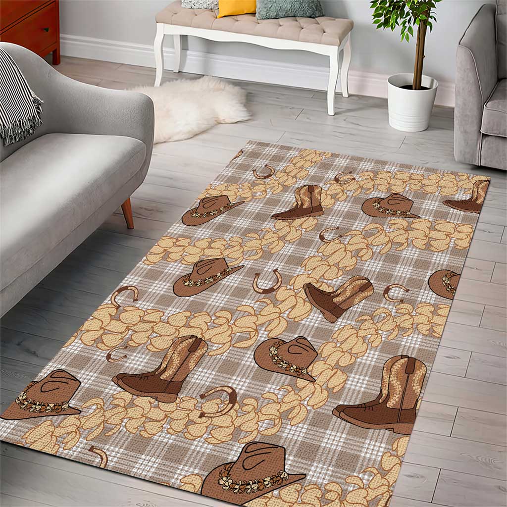 Khaki Palaka Hawaii Cowboy Area Rug Puakenikeni Lei Paniolo Papale Seamless Vibes - Polynesian Pride
