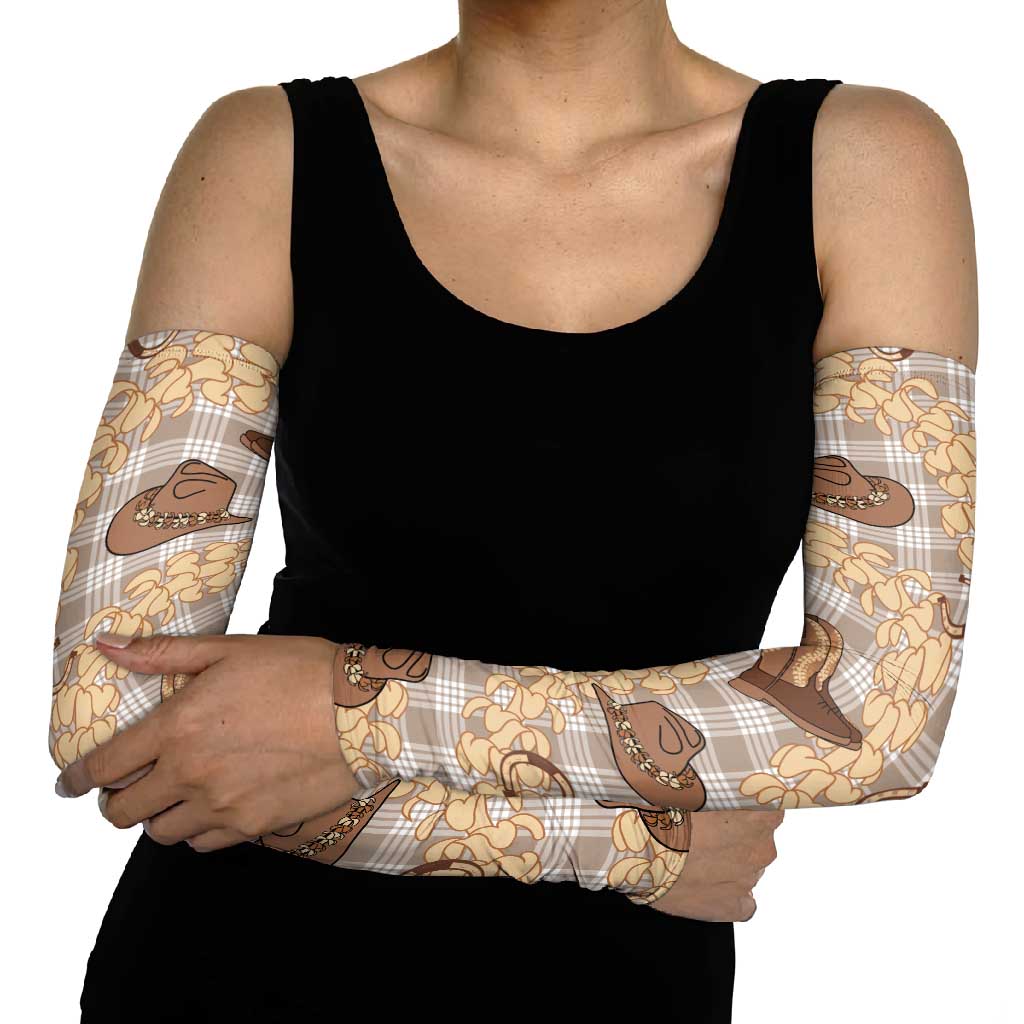 Khaki Palaka Hawaii Cowboy Arm Sleeves Puakenikeni Lei Paniolo Papale Seamless Vibes - Polynesian Pride